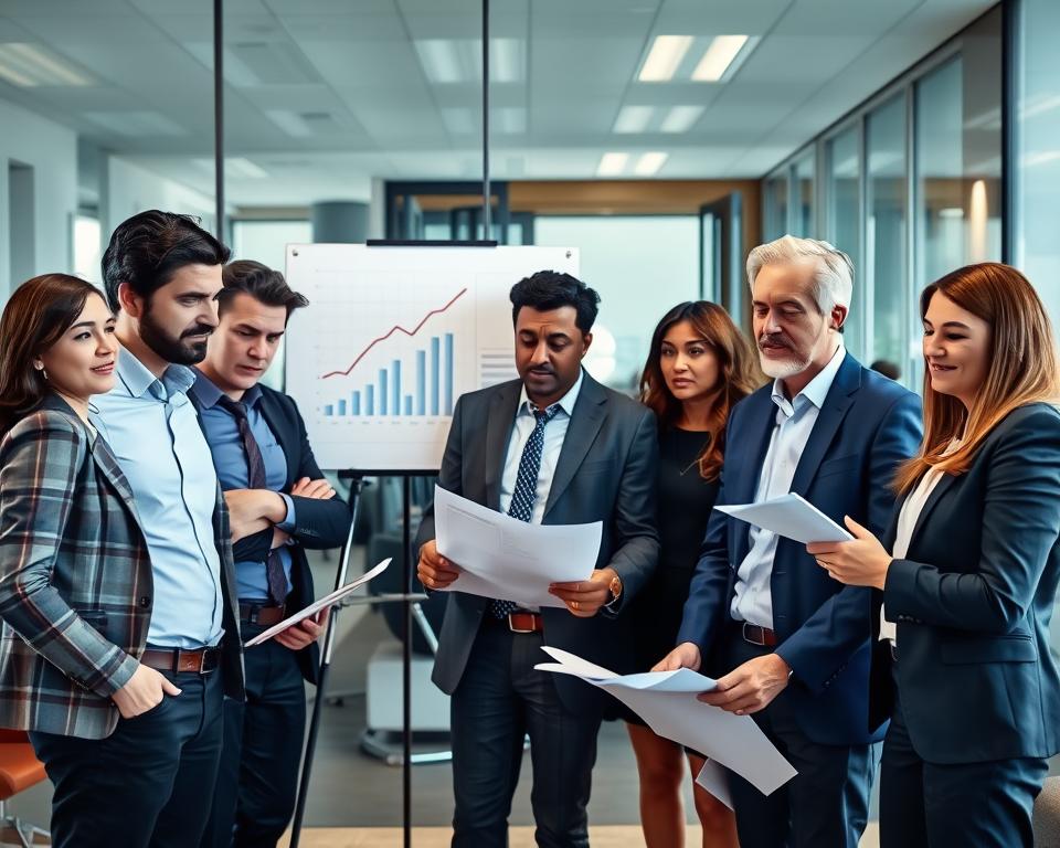 Business team facing innovation challenges in modern office