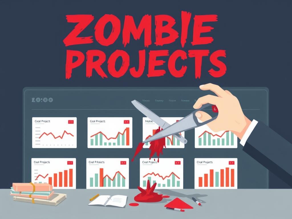 Illustration of zombie projects being eliminated