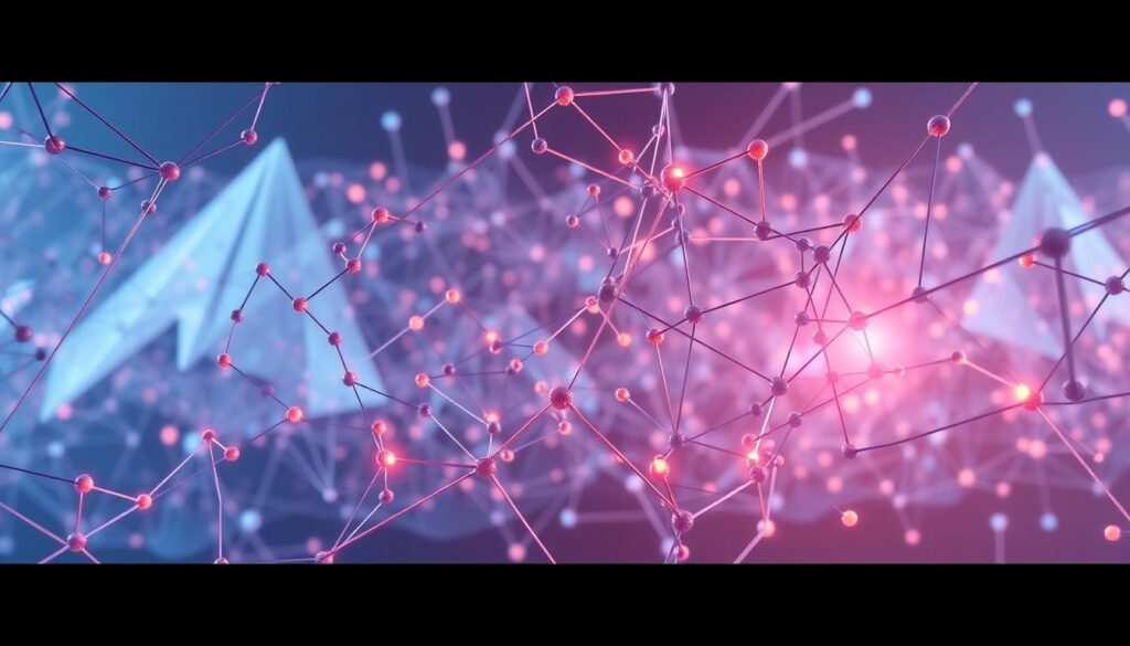 A complex network of interconnected nodes and lines, representing the intricate architecture of neural networks. The foreground showcases a three-dimensional visualization of the network, with nodes pulsing with energy and lines dynamically weaving between them, creating a mesmerizing pattern. The middle ground features a subtle backdrop of abstract geometric shapes and gradients, hinting at the mathematical foundations underlying these powerful AI systems. In the background, a soft, ethereal glow emanates, conveying a sense of technological wonder and the potential of these generative AI models to reshape the future.