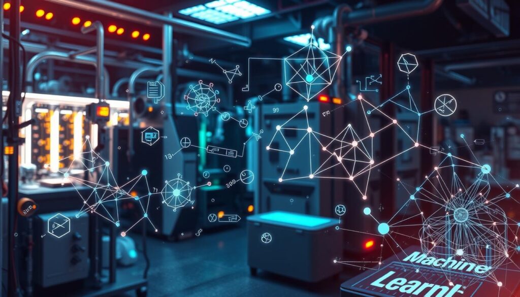 A sleek, futuristic laboratory backdrop with advanced machinery and glowing, interconnected circuits. In the foreground, a collection of abstract mathematical symbols, neural network diagrams, and data visualizations float and interact dynamically, showcasing the complex and powerful nature of machine learning algorithms. Subtle holographic projections illuminate the scene, casting an ethereal glow and emphasizing the technological prowess. The lighting is crisp and directional, creating dramatic shadows and highlighting the intricate details. The overall tone is one of innovation, discovery, and the boundless potential of machine learning to transform our world.