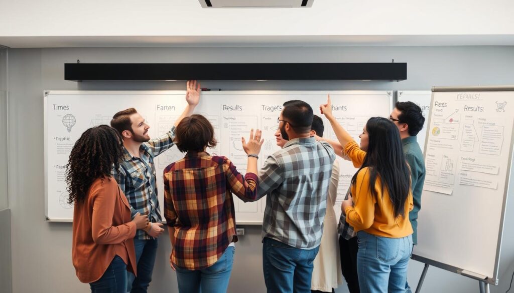 A successful team celebrating after completing a Design Sprint methodology session