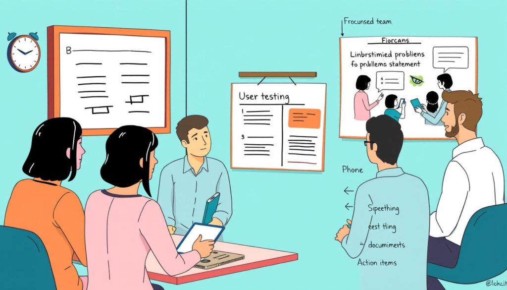A team avoiding common mistakes during a Design Sprint methodology session