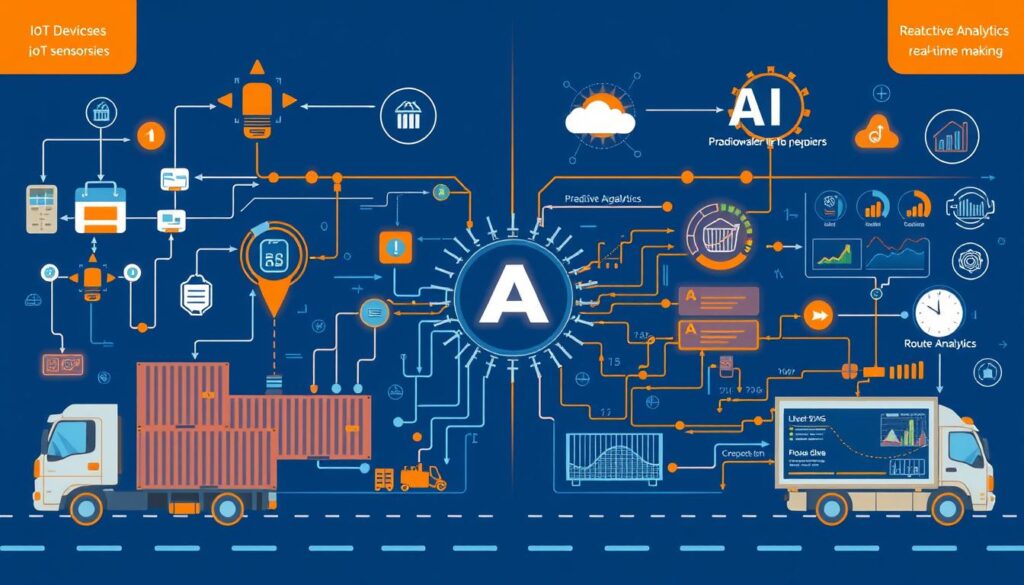 AI and IoT working together in predictive shipment tracking AI IoT system
