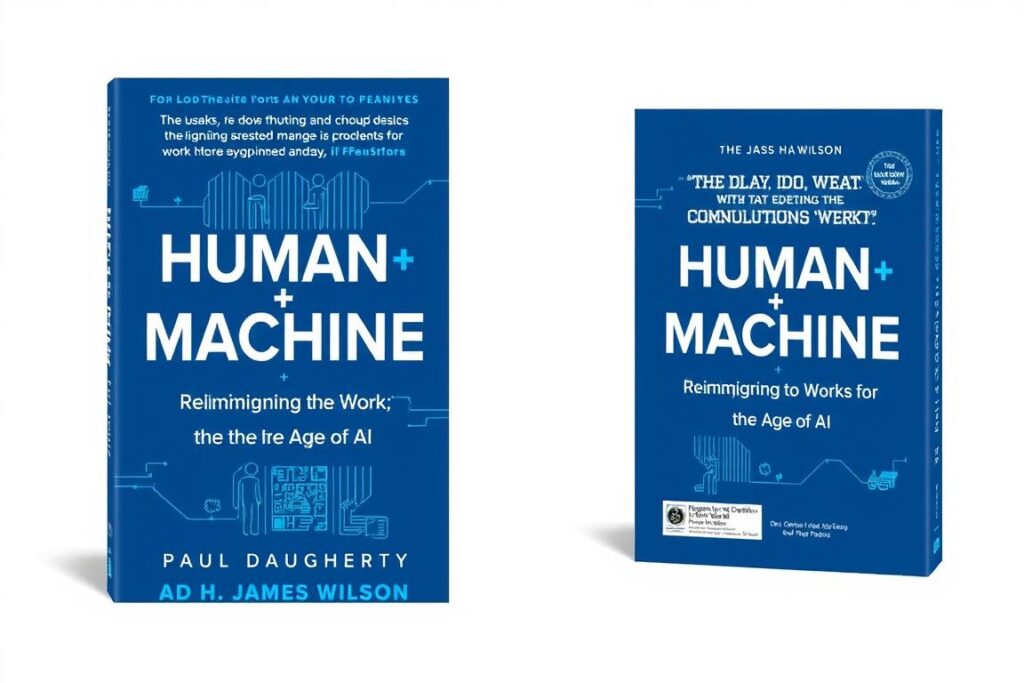 Book cover of 'Human + Machine: Reimagining Work in the Age of AI' by Paul Daugherty and H. James Wilson, discussing AI impact on jobs