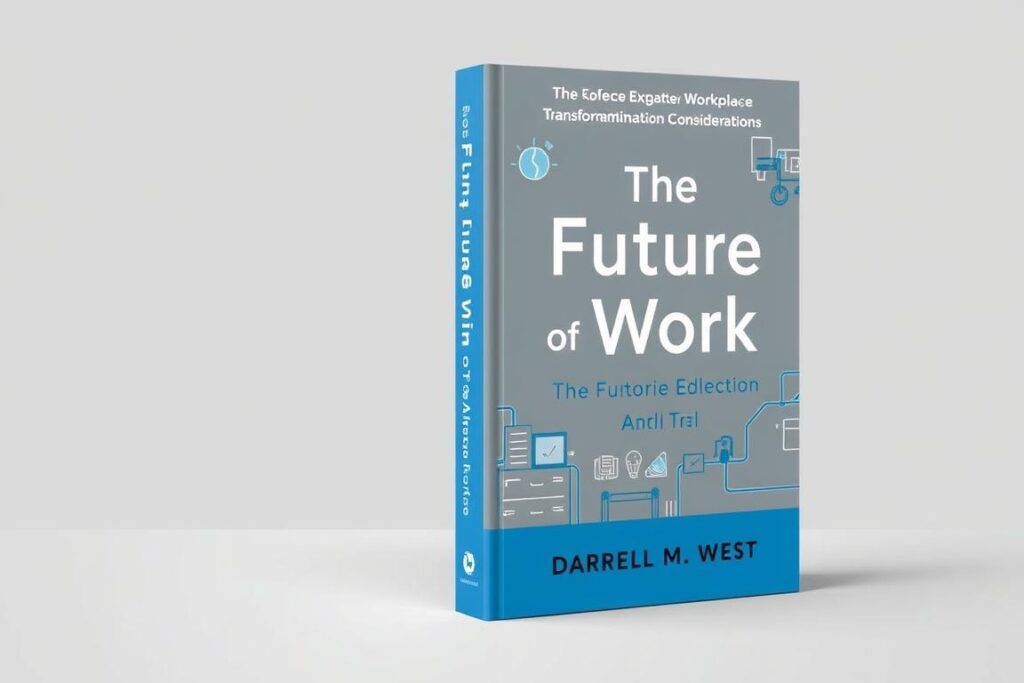Book cover of 'The Future of Work' by Darrell M. West, analyzing AI impact on jobs and policy