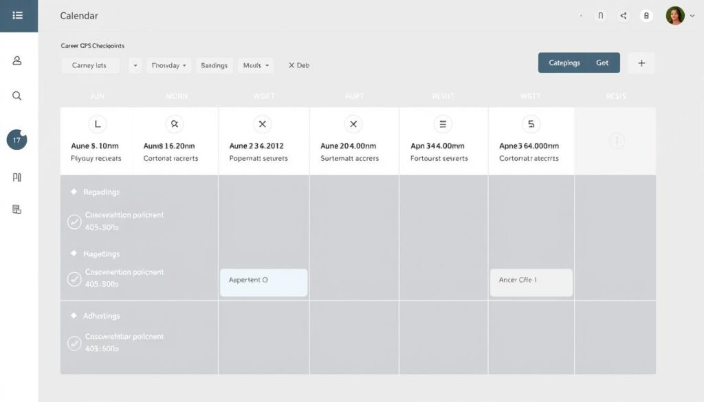 Calendar showing career review checkpoints with Career GPS interface