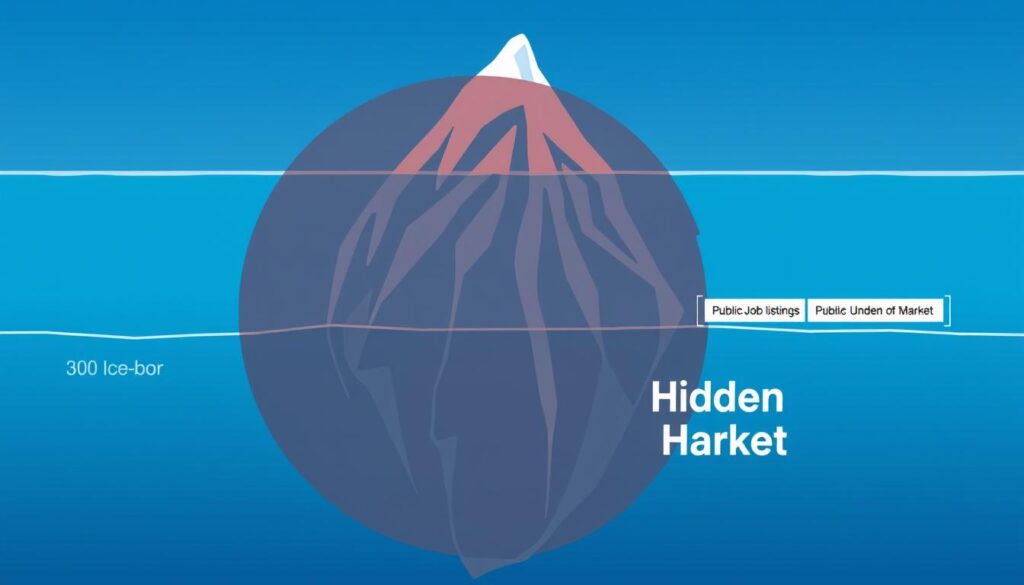 Hidden job market iceberg showing 70-80% of jobs below the surface
