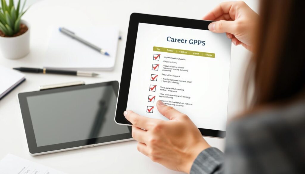 Person checking off items on Career GPS implementation checklist