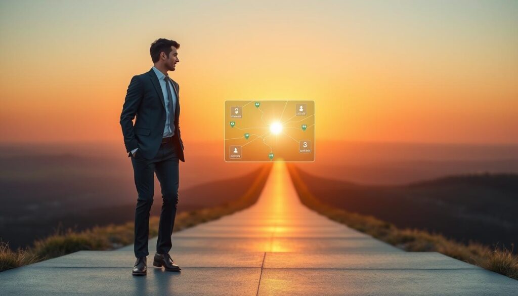 Person confidently moving forward on career path with Career GPS guiding the way