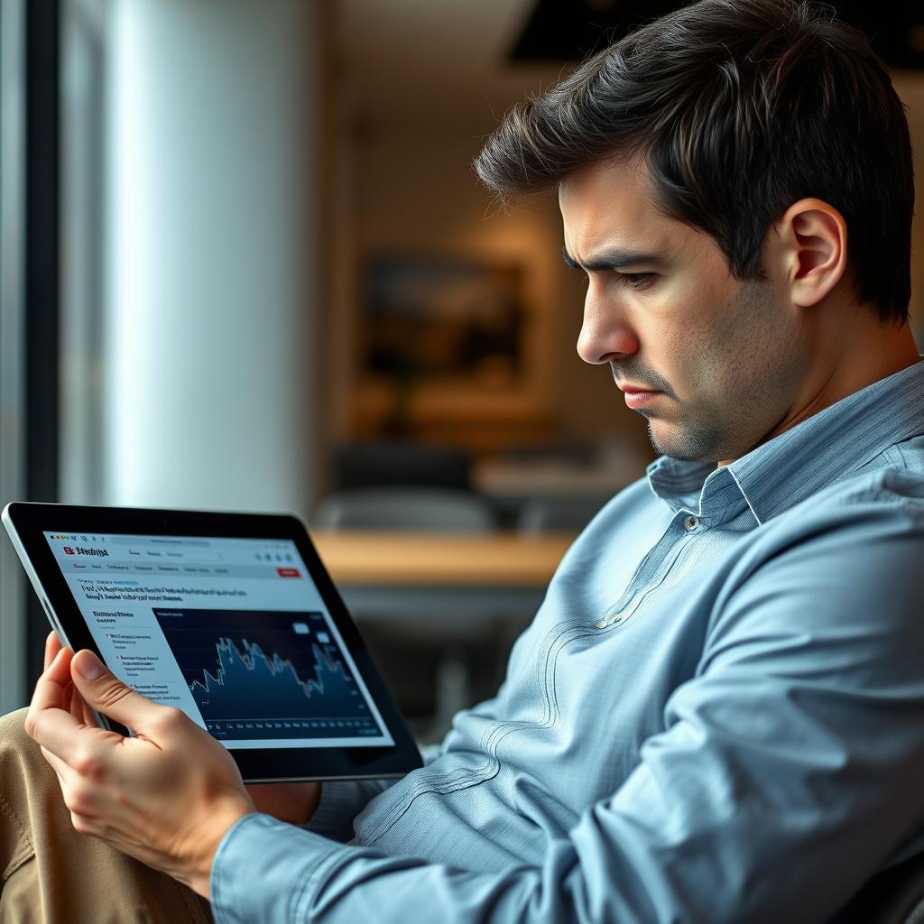 Person looking worried while reviewing AI job displacement news on tablet, showing AI impact on jobs