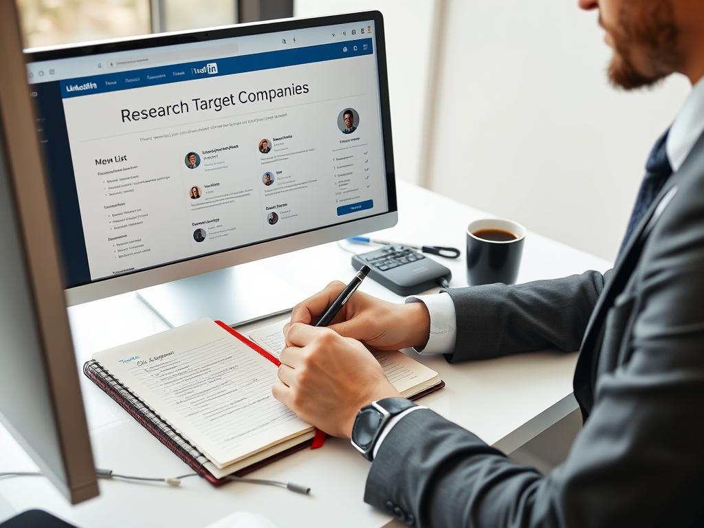 Person researching target companies for hidden job market opportunities