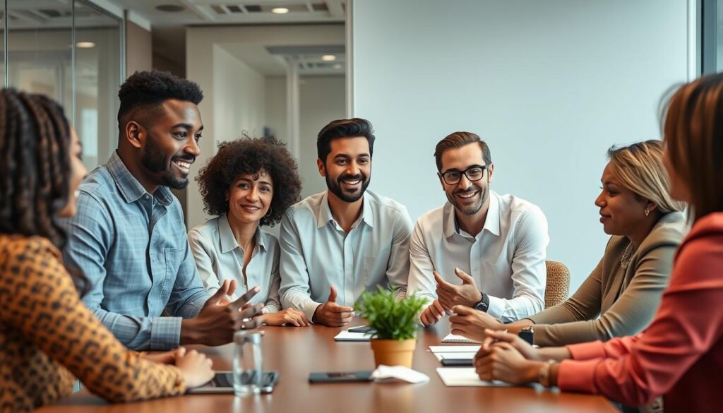 Professionals collaborating with emotional intelligence, showing human skills valuable despite AI impact on jobs