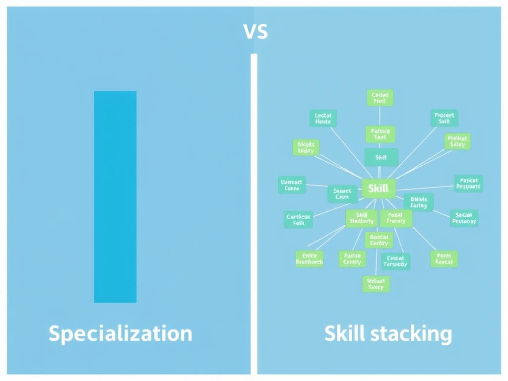 Visual comparison between skill specialization and skill stacking showing career flexibility