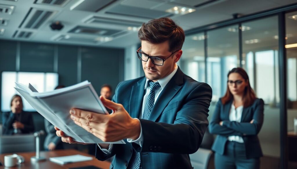 A leader hoarding information while team members look frustrated, illustrating what not to do