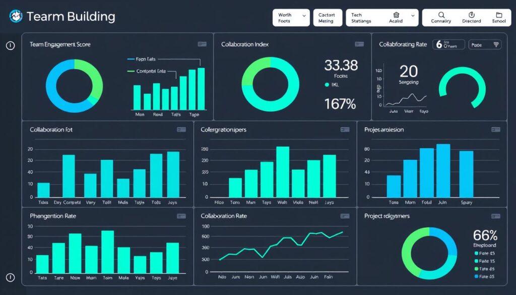 Dashboard showing team building metrics with graphs and indicators