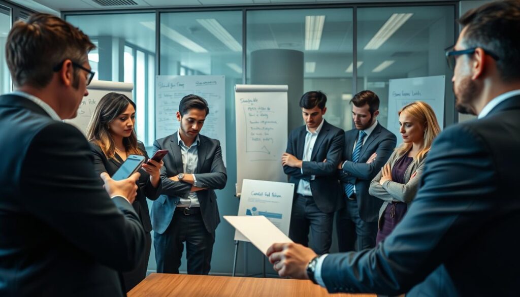 Disengaged team members during an ineffective team building activity