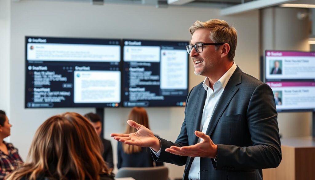 Leader communicating change vision through multiple channels