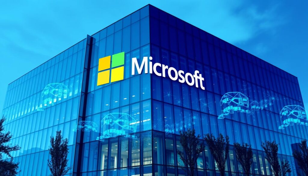 Microsoft headquarters with visual representation of cultural transformation