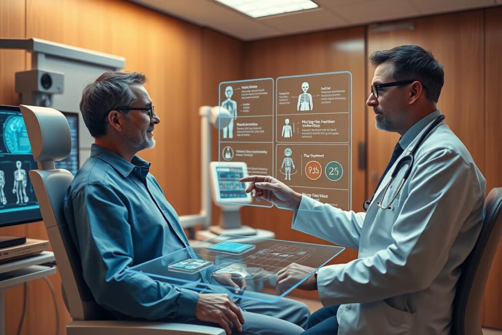 Patient receiving personalized treatment based on AI and genetic analysis for Future Technology 2035
