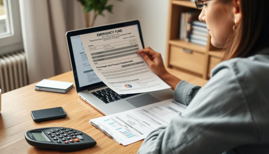 Person reviewing financial plan and emergency fund