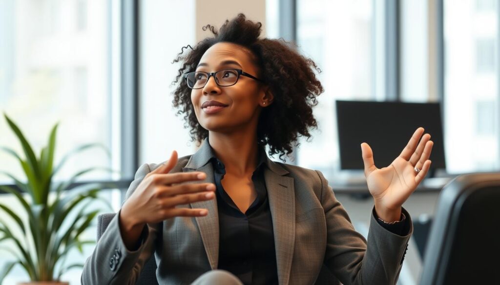 Professional demonstrating positive body language during an interview