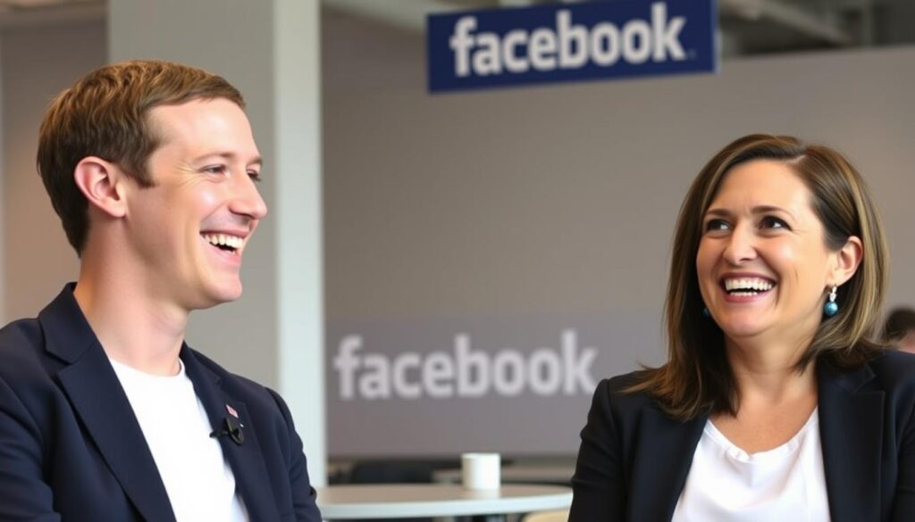 Sheryl Sandberg and Mark Zuckerberg collaborating, representing successful mentorship