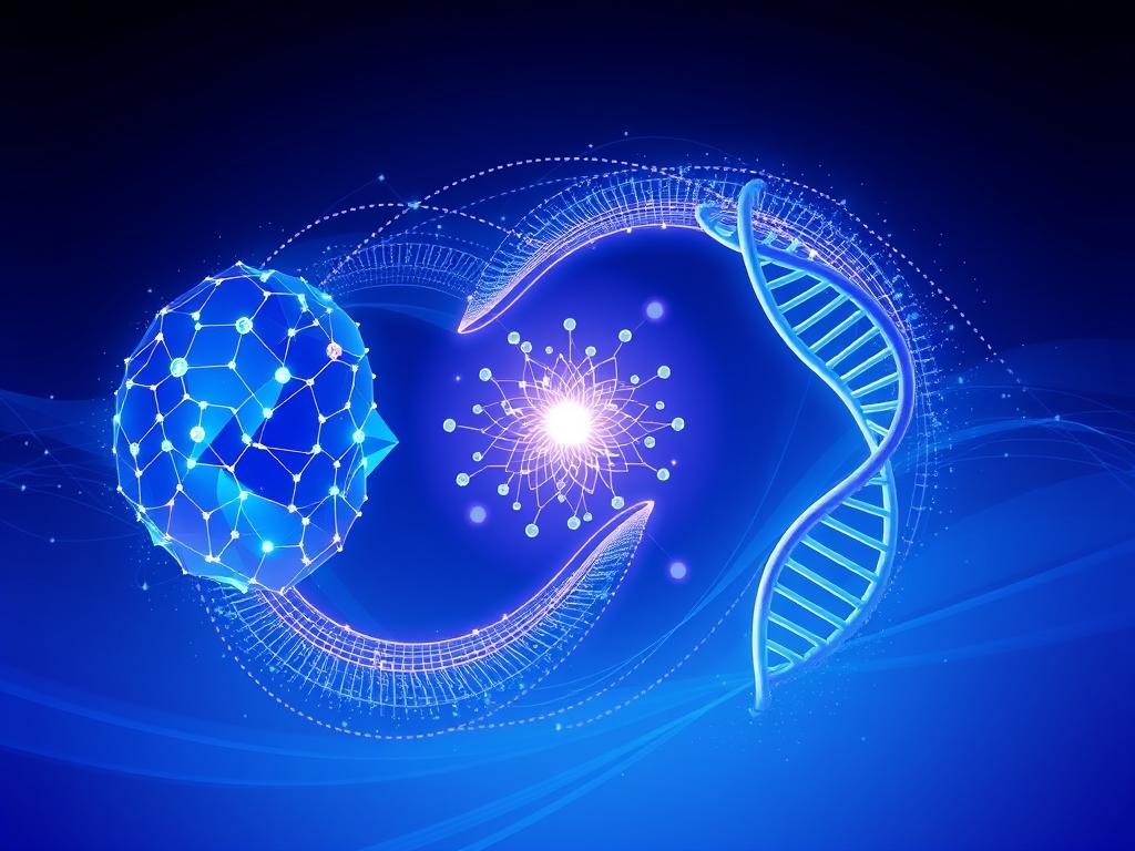 Visual representation of converging technologies including AI, quantum computing, and biotechnology for Future Technology 2035