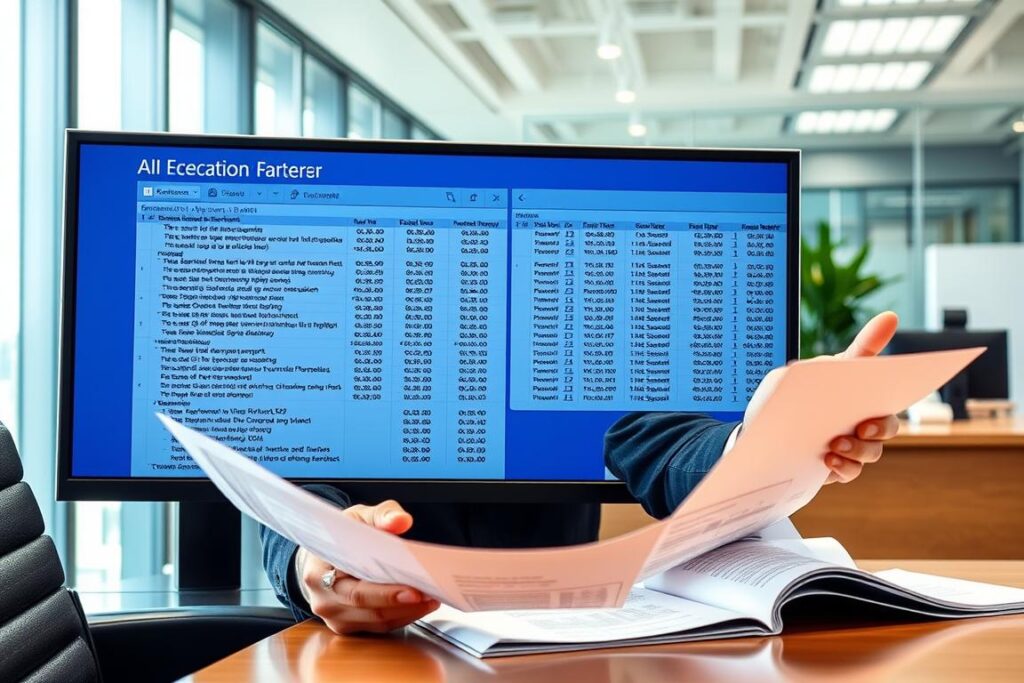 Business professional looking concerned at AI-generated report with errors