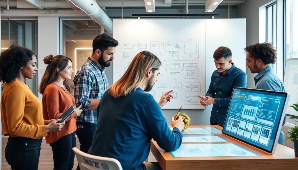 Diverse professionals collaborating on AI product design using MIT xPRO framework