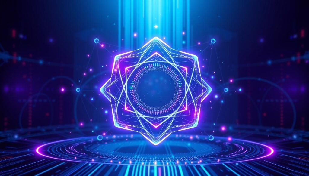 Futuristic visualization of quantum computing business impact