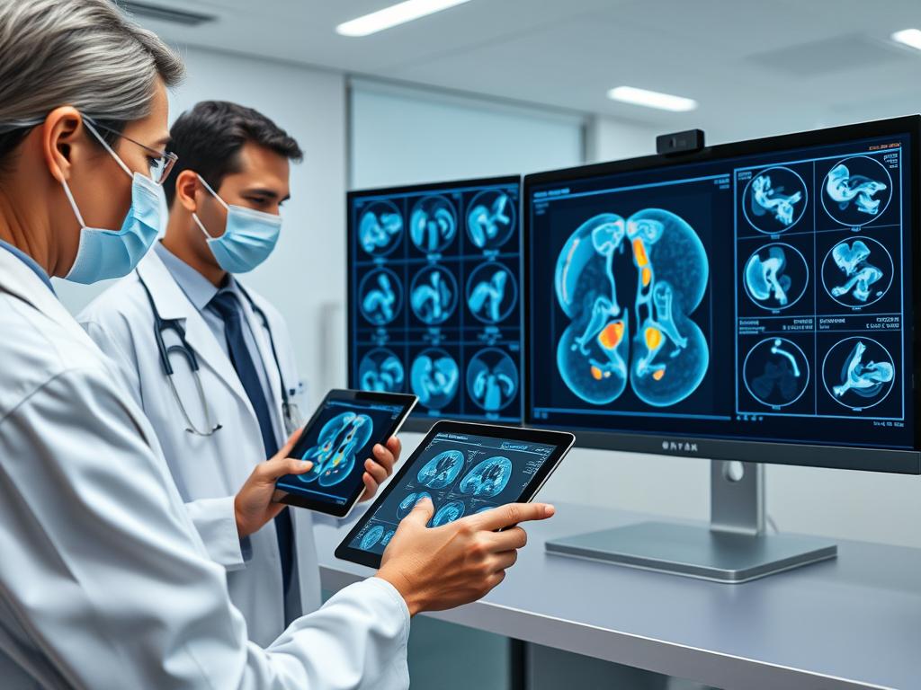 Healthcare professionals using AI diagnostic platform with MIT xPRO framework implementation