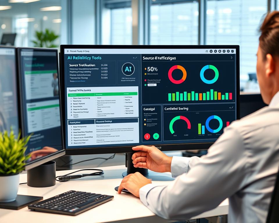 Person using AI reliability tools on computer dashboard
