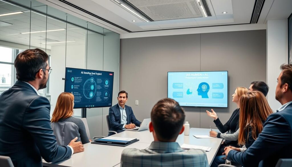 Business leader addressing team concerns about AI adoption