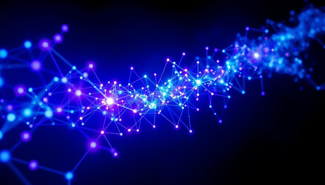 Neural network visualization showing interconnected nodes representing deep learning