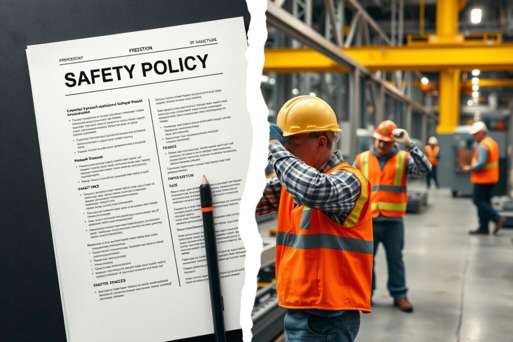 Safety policy manual contrasted with actual workplace practices
