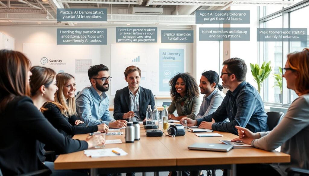 AI literacy workshop with employees from different departments learning about AI capabilities