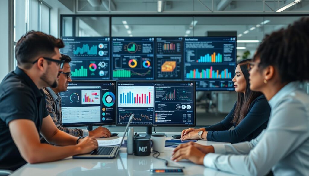 Team conducting an AI audit with assessment frameworks and dashboards